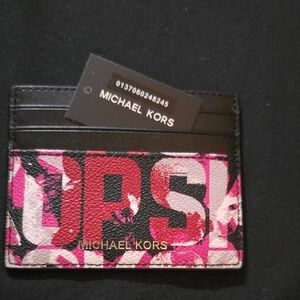 Michael Kors Black and Pink Graphic Card Holder